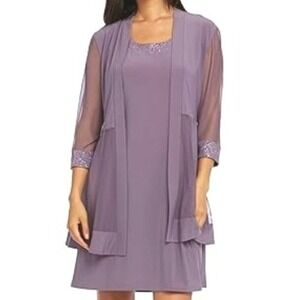 R & M COLLECTION Women's Large Lavender Dress and Sheer Jacket Set Beaded Formal